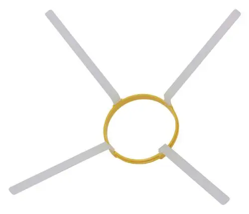 Gelbes Abstandshalter-System mit vier weißen Halterungen, das zur exakten Positionierung von Komponenten verwendet wird. Produkt von Vaillant.